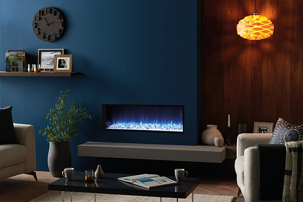 caminetto, inserto, fiamma, blu, arte, moderno, effetto, ghiaccio