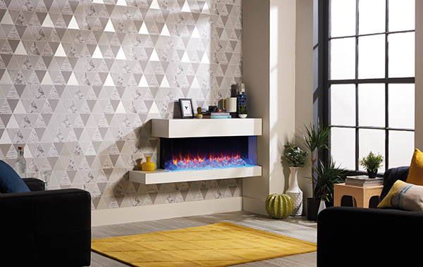 caminetto, fiamma,blu, lati a vista, moderno