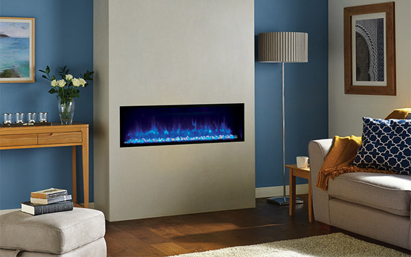 caminetto, incasso, fiamma, blu