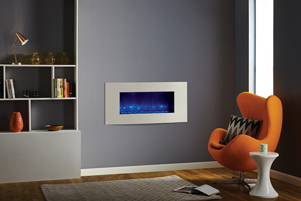 caminetto, incasso, fiamma,blu, moderno